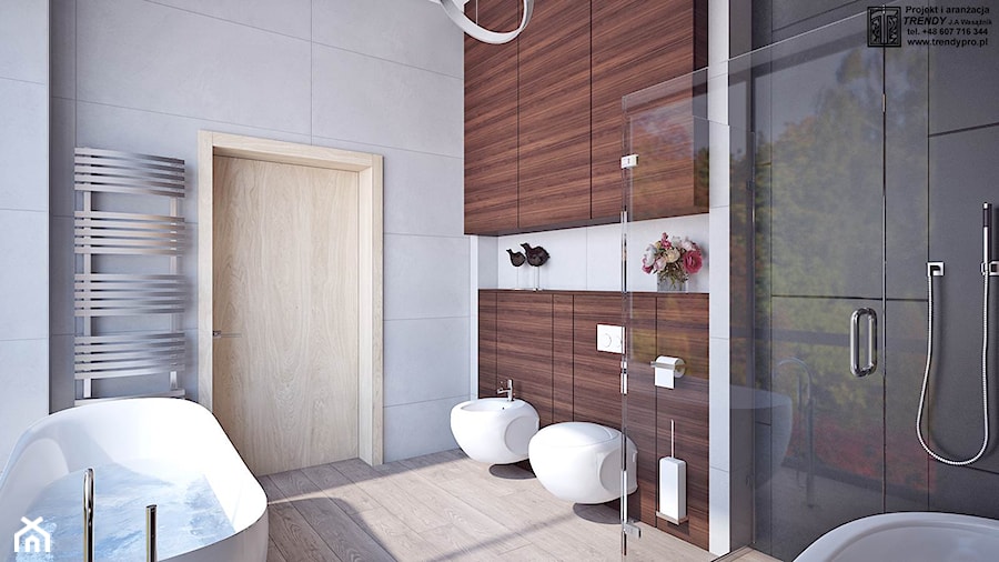 łazienka z wielkim oknem - Średnia bez okna łazienka, styl skandynawski - zdjęcie od APP TRENDY Autorska Pracownia Projektowa