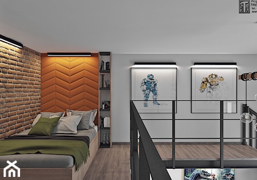 pokój młodzieżowy z antresolą22 - Średnia szara sypialnia na antresoli, styl industrialny - zdjęcie od APP TRENDY Autorska Pracownia Projektowa