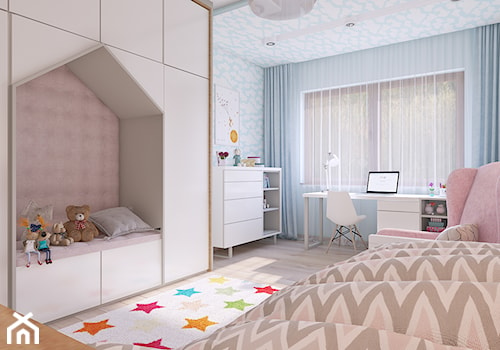 pokój małej dziewczynki - Duży szary niebieski pokój dziecka dla nastolatka dla dziewczynki, styl skandynawski - zdjęcie od APP TRENDY Autorska Pracownia Projektowa