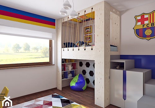 Pokój Małego Piłkarza - Średni szary niebieski pokój dziecka dla dziecka dla nastolatka dla chłopca, styl skandynawski - zdjęcie od APP TRENDY Autorska Pracownia Projektowa