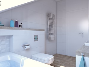 łazienka biała - Mała na poddaszu łazienka z oknem, styl nowoczesny - zdjęcie od APP TRENDY Autorska Pracownia Projektowa