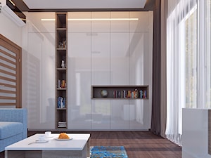 pokoj goscinny - Średni biały salon z tarasem / balkonem, styl skandynawski - zdjęcie od APP TRENDY Autorska Pracownia Projektowa