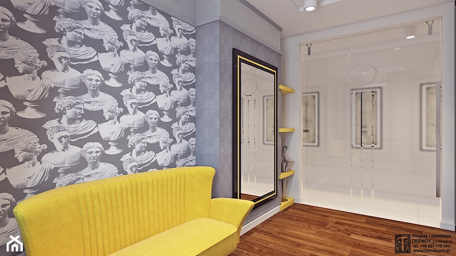 szatnia - Średni biały niebieski salon, styl glamour - zdjęcie od APP TRENDY Autorska Pracownia Projektowa