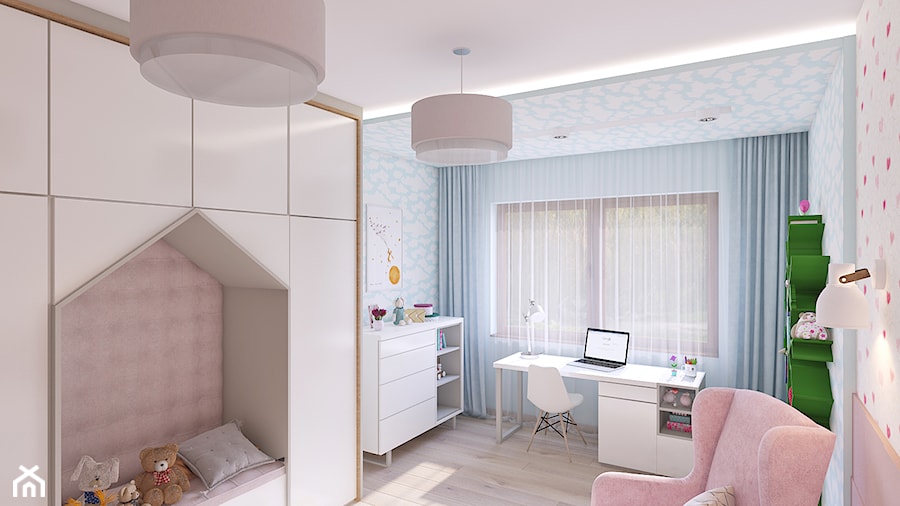 pokój małej dziewczynki - Średni różowy niebieski pokój dziecka dla dziecka dla nastolatka dla dziewczynki, styl tradycyjny - zdjęcie od APP TRENDY Autorska Pracownia Projektowa