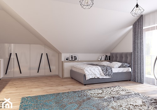 Pokój dla nastolatki - Duża biała szara sypialnia na poddaszu, styl skandynawski - zdjęcie od APP TRENDY Autorska Pracownia Projektowa