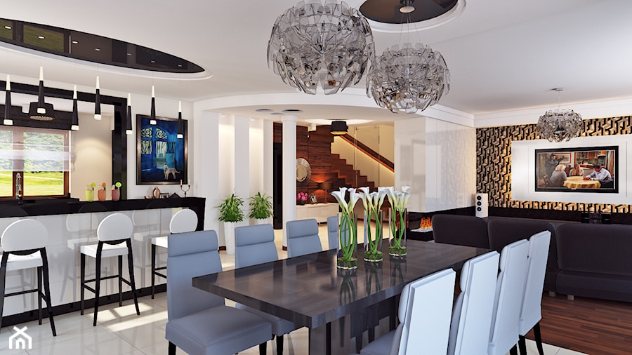 Dom w stylu glamour - Średnia biała jadalnia w salonie, styl glamour - zdjęcie od APP TRENDY Autorska Pracownia Projektowa