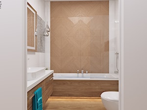 łazienka biała + drewno 11 - Średnia bez okna z lustrem łazienka, styl skandynawski - zdjęcie od APP TRENDY Autorska Pracownia Projektowa