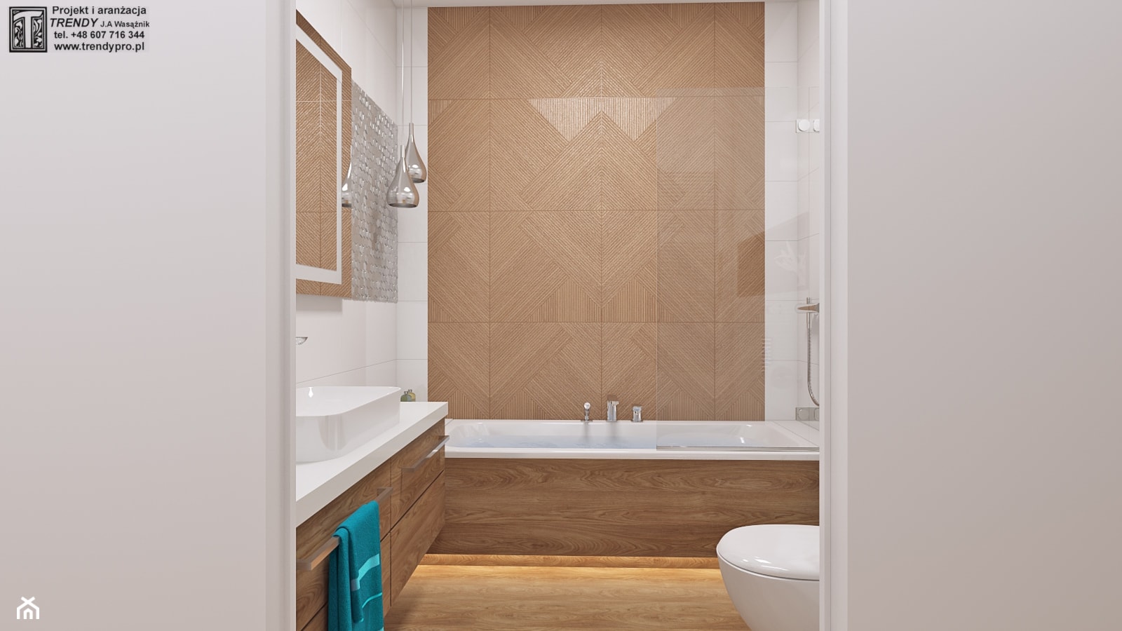 łazienka biała + drewno 11 - Średnia bez okna z lustrem łazienka, styl skandynawski - zdjęcie od APP TRENDY Autorska Pracownia Projektowa - Homebook