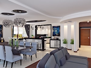 Dom w stylu glamour - Średni biały salon z kuchnią z jadalnią - zdjęcie od APP TRENDY Autorska Pracownia Projektowa