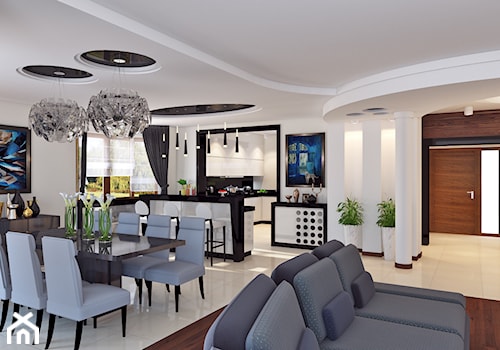 Dom w stylu glamour - Średni biały salon z kuchnią z jadalnią - zdjęcie od APP TRENDY Autorska Pracownia Projektowa
