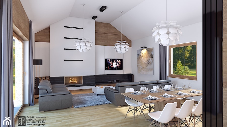 dom5 - Średnia biała jadalnia w salonie, styl nowoczesny - zdjęcie od APP TRENDY Autorska Pracownia Projektowa