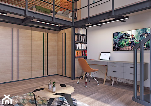 pokój młodzieżowy z antresolą22 - Duża biała z biurkiem sypialnia na antresoli, styl skandynawski - zdjęcie od APP TRENDY Autorska Pracownia Projektowa