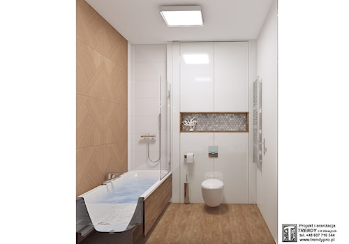 łazienka biała + drewno 11 - Mała bez okna z marmurową podłogą łazienka, styl tradycyjny - zdjęcie od APP TRENDY Autorska Pracownia Projektowa