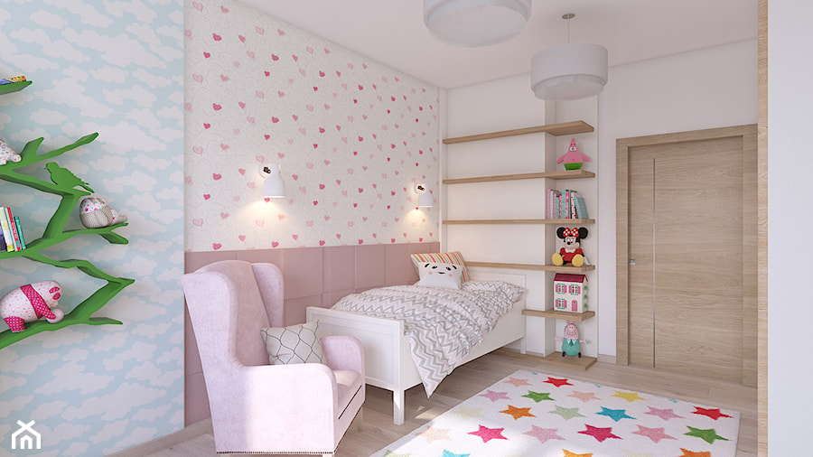 pokój małej dziewczynki - Mały biały szary niebieski pokój dziecka dla dziecka dla dziewczynki, styl skandynawski - zdjęcie od APP TRENDY Autorska Pracownia Projektowa
