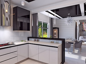 Duża otwarta biała z zabudowaną lodówką kuchnia z oknem, styl nowoczesny - zdjęcie od APP TRENDY Autorska Pracownia Projektowa