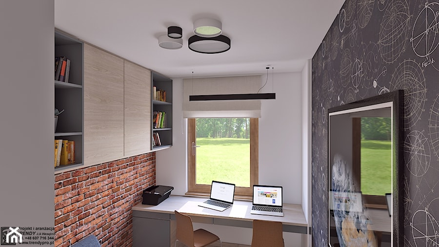 gabinet dla dwojga - Małe z zabudowanym biurkiem szare biuro, styl vintage - zdjęcie od APP TRENDY Autorska Pracownia Projektowa