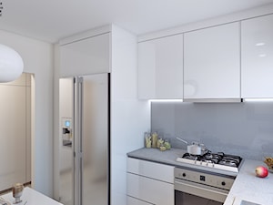 kuchnia 33 - Średnia otwarta zamknięta z zabudowaną lodówką z lodówką wolnostojącą kuchnia w kształcie litery u z oknem, styl minimalistyczny - zdjęcie od APP TRENDY Autorska Pracownia Projektowa