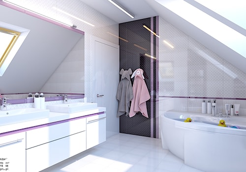 łazienka dziewczęca - Średnia na poddaszu z dwoma umywalkami łazienka z oknem, styl nowoczesny - zdjęcie od APP TRENDY Autorska Pracownia Projektowa