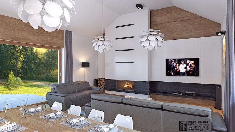 dom5 - Średni biały szary salon z jadalnią, styl nowoczesny - zdjęcie od APP TRENDY Autorska Pracownia Projektowa