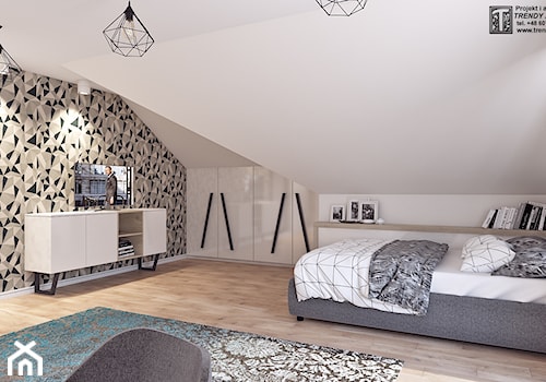 Pokój dla nastolatki - Duża biała sypialnia na poddaszu, styl industrialny - zdjęcie od APP TRENDY Autorska Pracownia Projektowa