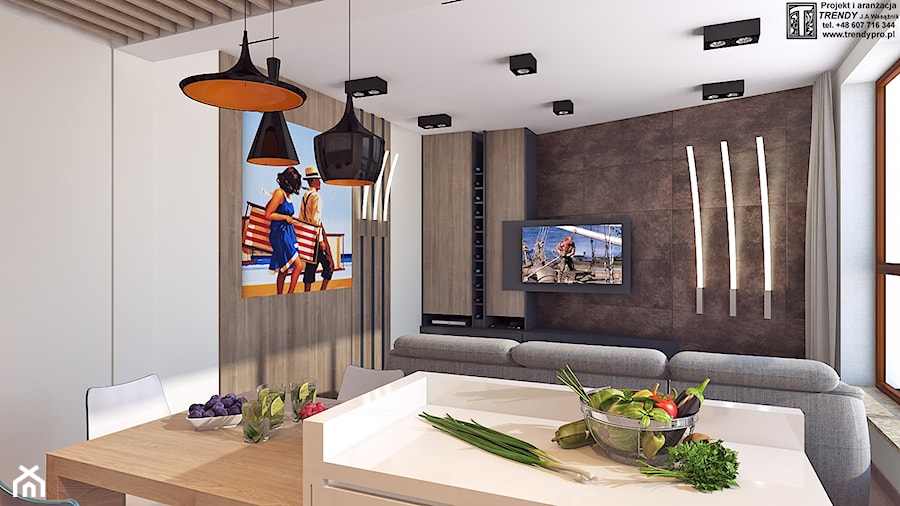 mieszkanie 3 - Średni biały salon z kuchnią z jadalnią - zdjęcie od APP TRENDY Autorska Pracownia Projektowa