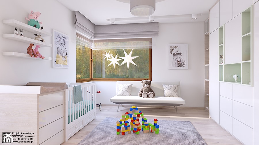SPOKOJNY POKOJ MAŁEGO DZIECKA - Średnia biała sypialnia, styl skandynawski - zdjęcie od APP TRENDY Autorska Pracownia Projektowa