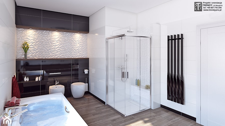 łazienka czerń-biel - Średnia bez okna z punktowym oświetleniem łazienka, styl nowoczesny - zdjęcie od APP TRENDY Autorska Pracownia Projektowa