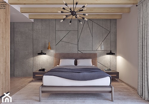 Sypialnia z betonem - Średnia beżowa sypialnia, styl skandynawski - zdjęcie od APP TRENDY Autorska Pracownia Projektowa
