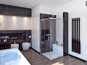 łazienka czerń-biel - Średnia łazienka z oknem, styl glamour - zdjęcie od APP TRENDY Autorska Pracownia Projektowa