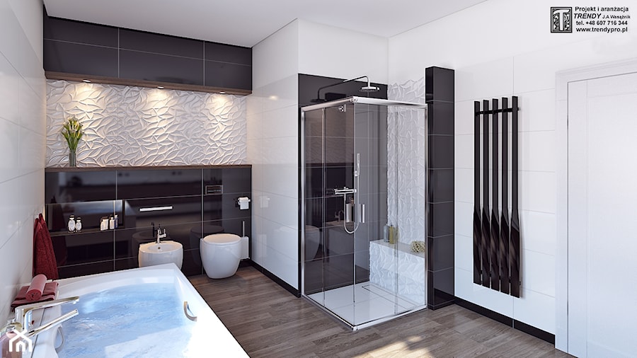 łazienka czerń-biel - Średnia łazienka z oknem, styl glamour - zdjęcie od APP TRENDY Autorska Pracownia Projektowa