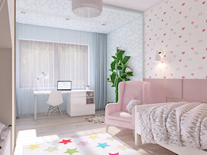 pokój małej dziewczynki - Duży różowy niebieski pokój dziecka dla nastolatka dla dziewczynki, styl nowoczesny - zdjęcie od APP TRENDY Autorska Pracownia Projektowa