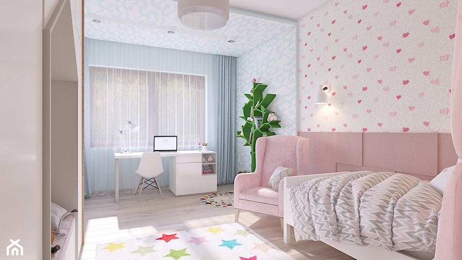 pokój małej dziewczynki - Duży różowy niebieski pokój dziecka dla nastolatka dla dziewczynki, styl nowoczesny - zdjęcie od APP TRENDY Autorska Pracownia Projektowa