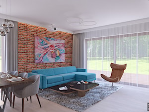 parter domu - Duży biały brązowy salon z jadalnią z tarasem / balkonem, styl rustykalny - zdjęcie od APP TRENDY Autorska Pracownia Projektowa