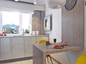 kuchnia 33 - Mała zamknięta biała z zabudowaną lodówką z nablatowym zlewozmywakiem kuchnia jednorzędowa z oknem, styl skandynawski - zdjęcie od APP TRENDY Autorska Pracownia Projektowa