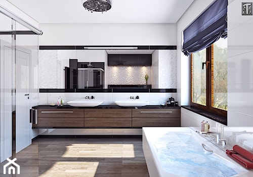 łazienka czerń-biel - Duża łazienka z oknem, styl glamour - zdjęcie od APP TRENDY Autorska Pracownia Projektowa