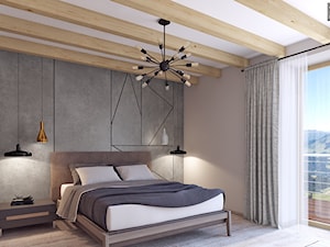 Sypialnia z betonem - Średnia beżowa sypialnia z balkonem / tarasem, styl rustykalny - zdjęcie od APP TRENDY Autorska Pracownia Projektowa