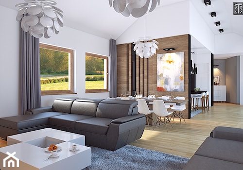 dom5 - Średnia biała brązowa jadalnia w salonie, styl nowoczesny - zdjęcie od APP TRENDY Autorska Pracownia Projektowa