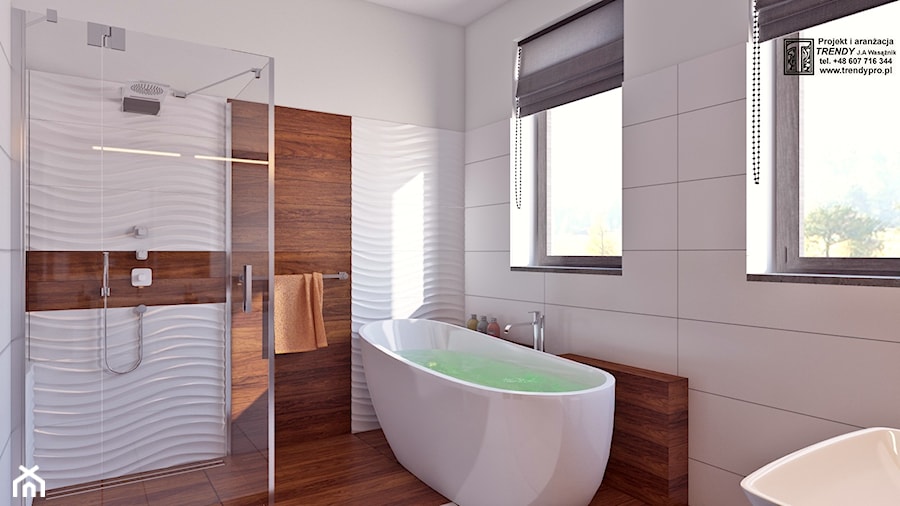 łazienka z drewnem - Łazienka, styl nowoczesny - zdjęcie od APP TRENDY Autorska Pracownia Projektowa
