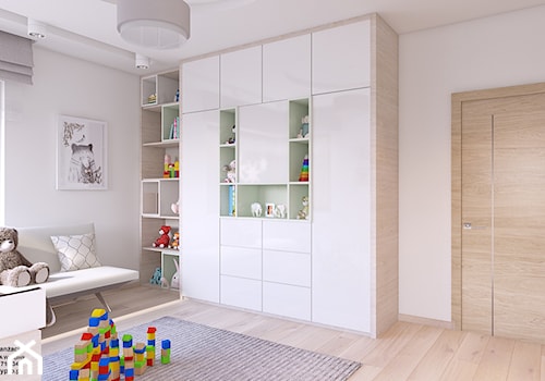 SPOKOJNY POKOJ MAŁEGO DZIECKA - Średni szary pokój dziecka dla dziecka dla chłopca dla dziewczynki, styl minimalistyczny - zdjęcie od APP TRENDY Autorska Pracownia Projektowa