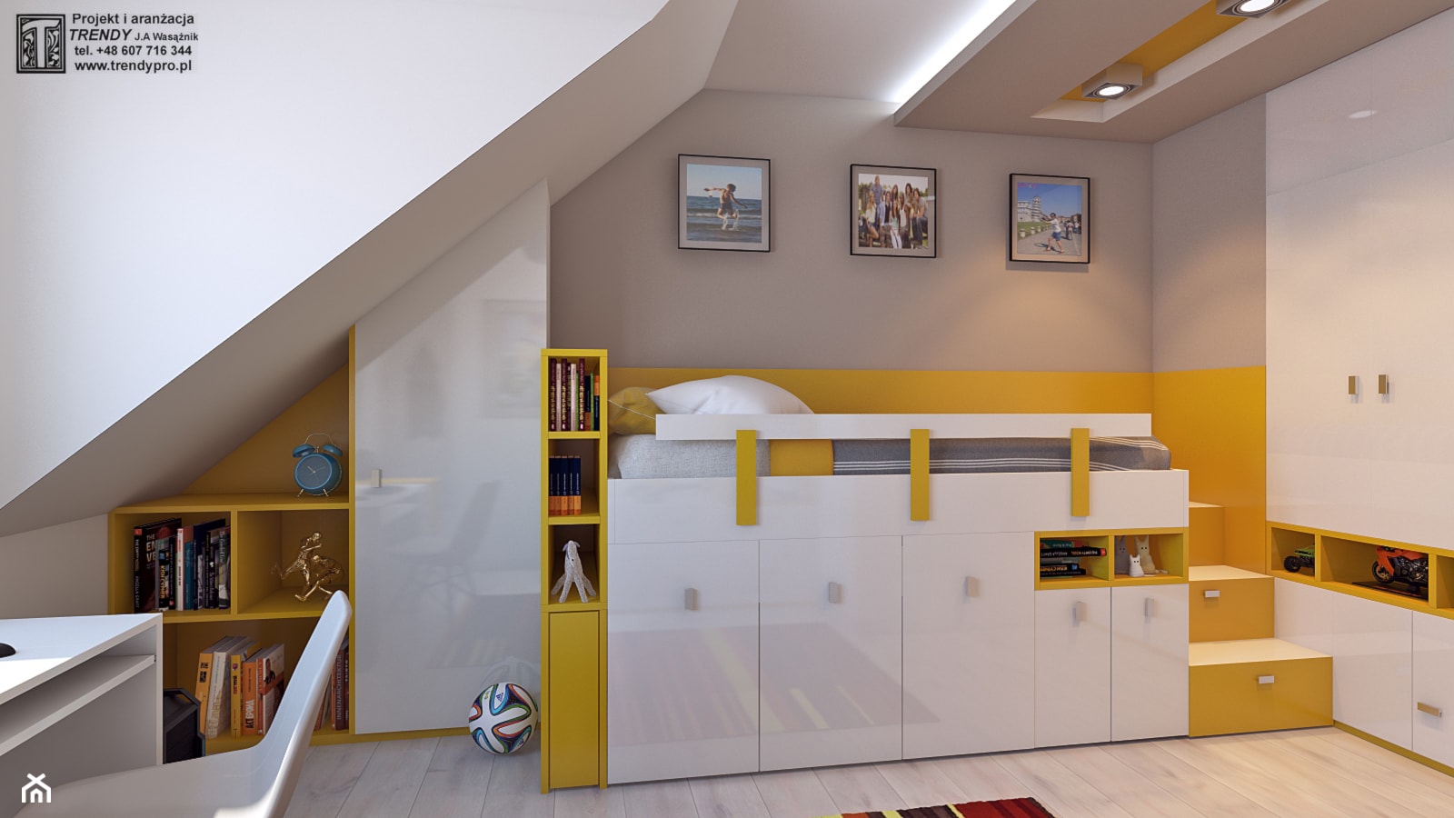 Pokój młodzieżowy2 - Średni szary żółty pokój dziecka dla dziecka dla chłopca, styl nowoczesny - zdjęcie od APP TRENDY Autorska Pracownia Projektowa - Homebook
