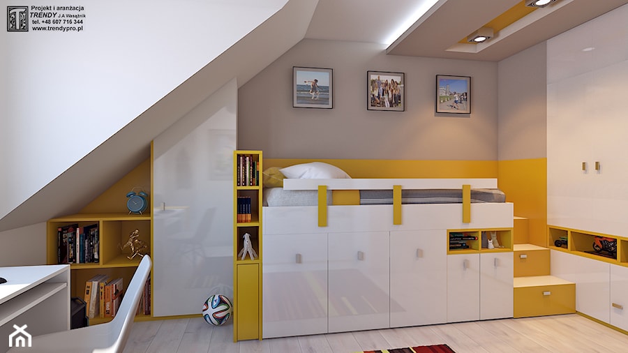 Pokój młodzieżowy2 - Średni szary żółty pokój dziecka dla dziecka dla chłopca, styl nowoczesny - zdjęcie od APP TRENDY Autorska Pracownia Projektowa