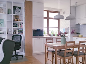 Mieszkanie 43 m2 - Średnia otwarta z salonem biała z zabudowaną lodówką z lodówką wolnostojącą kuchnia w kształcie litery l - zdjęcie od Novel Studio