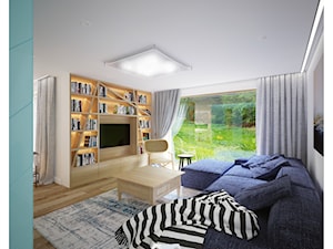 Dom 160 - Duży biały salon z bibiloteczką, styl prowansalski - zdjęcie od BLUETARPAN