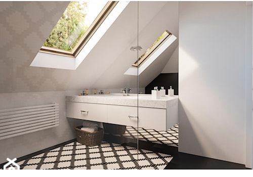 Dom 160 - Mała na poddaszu łazienka z oknem, styl nowoczesny - zdjęcie od BLUETARPAN