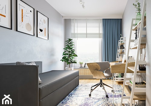 M72 - Średnie w osobnym pomieszczeniu z sofą szare biuro, styl industrialny - zdjęcie od BLUETARPAN