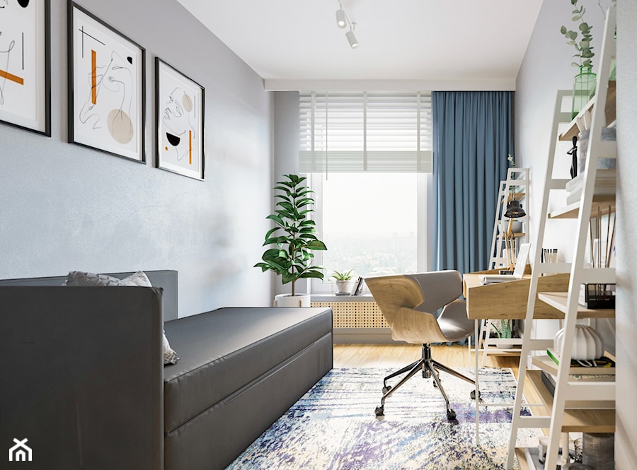 M72 - Średnie w osobnym pomieszczeniu z sofą szare biuro, styl industrialny - zdjęcie od BLUETARPAN