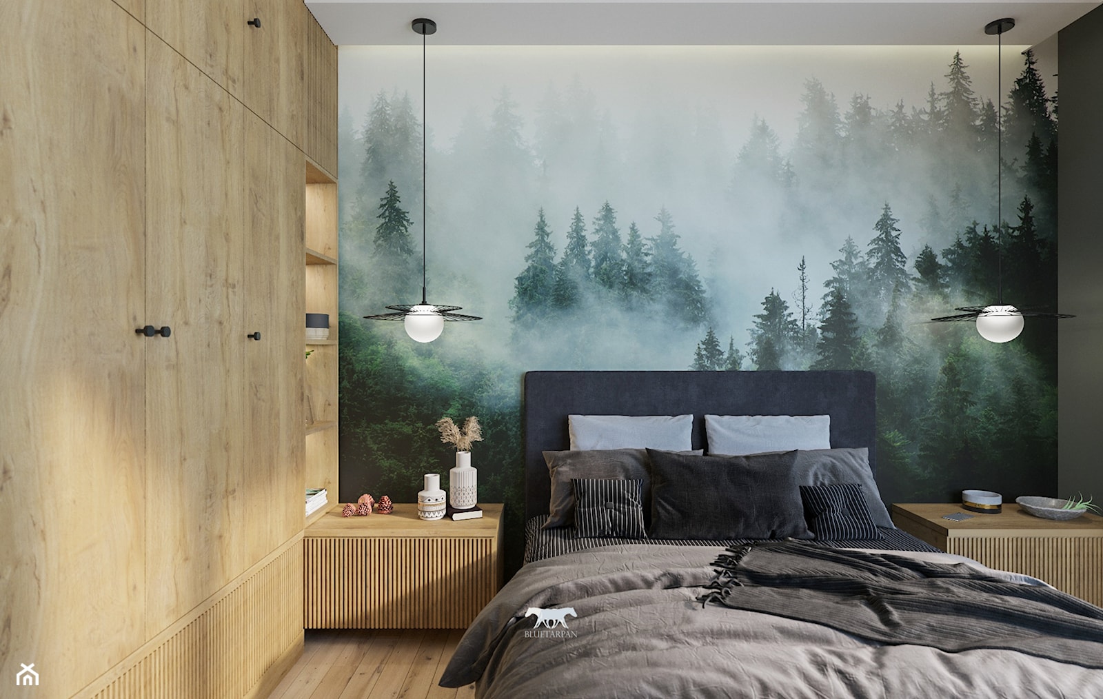 M53 - Średnia szara zielona sypialnia, styl nowoczesny - zdjęcie od BLUETARPAN - Homebook