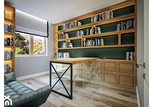 Dom 160 - Duże w osobnym pomieszczeniu z sofą szare biuro, styl nowoczesny - zdjęcie od BLUETARPAN