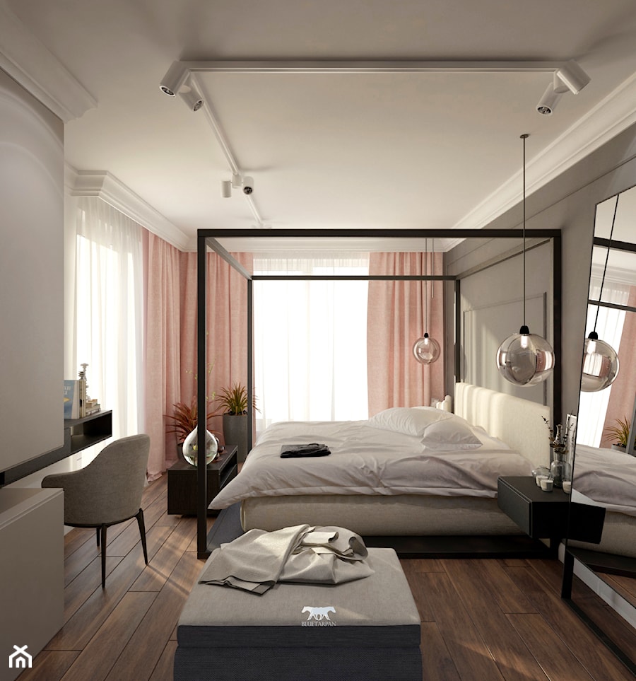 M90 - Średnia biała czarna sypialnia, styl nowoczesny - zdjęcie od BLUETARPAN