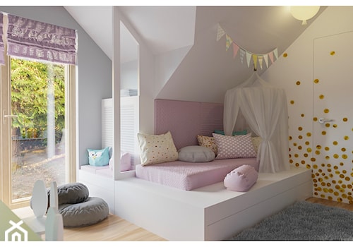 Dom 160 - Średni biały różowy szary pokój dziecka dla dziecka dla dziewczynki, styl nowoczesny - zdjęcie od BLUETARPAN